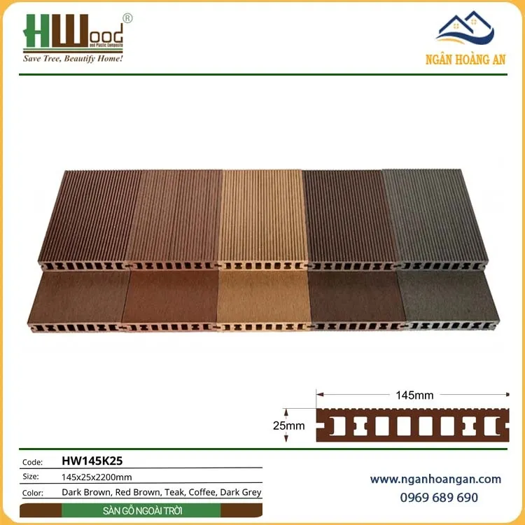 Sàn Sân Vườn Gỗ Nhựa Ngoài Hwood HW145K25 Dark Grey
